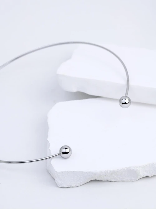 Naszyjnik sztywny, otwarty, kulki, stal S312537S00