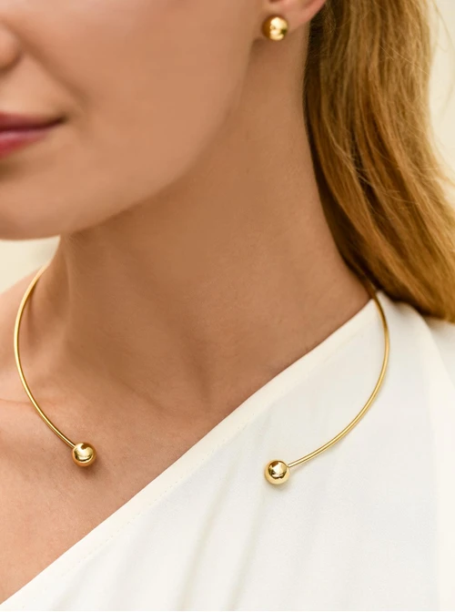 Naszyjnik sztywny, otwarty, kulki, stal pozłacana S312537Z00