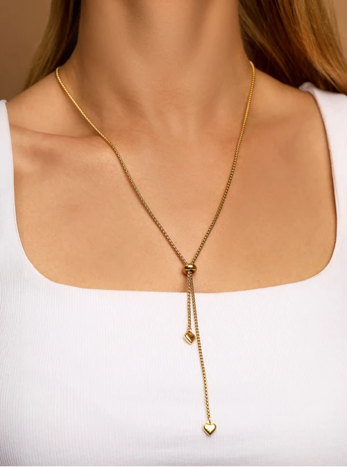 Naszyjnik krawatka, serduszka, stal pozłacana S312282Z00