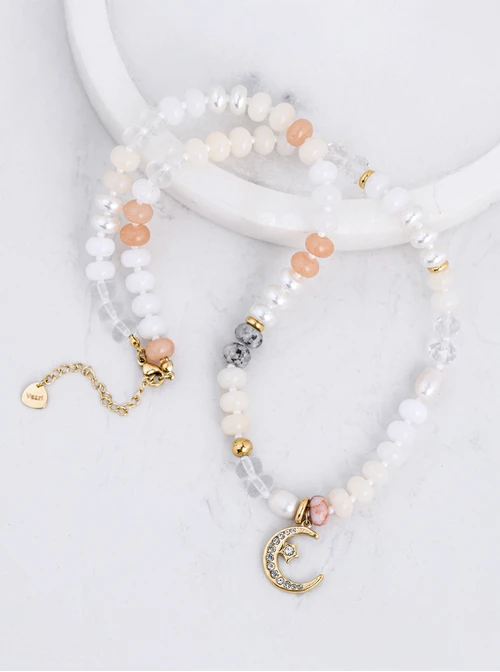 Naszyjnik księżyc, kamienie naturalne, stal pozłacana S312568Z00