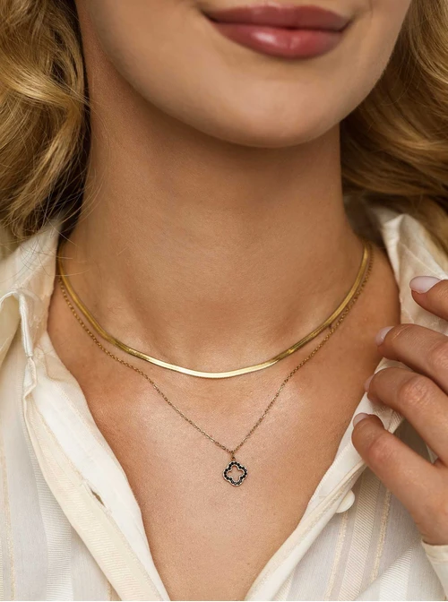 Naszyjnik podwójny, koniczynka, stal pozłacana S312244Z00