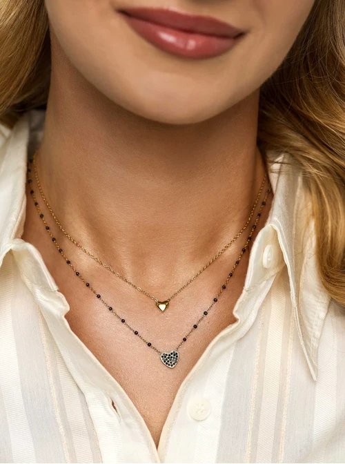 Naszyjnik podwójny, serduszka, stal pozłacana S312242Z00