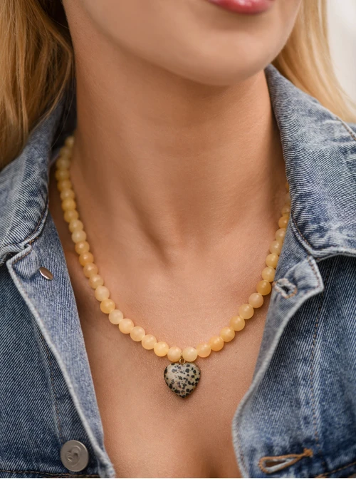 Naszyjnik serce, Jaspis Dalmatyńczyk, stal pozłacana S312573Z00