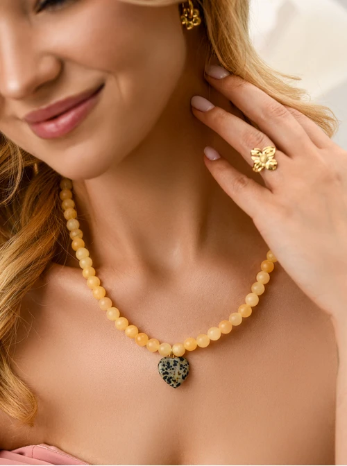 Naszyjnik serce, Jaspis Dalmatyńczyk, stal pozłacana S312573Z00