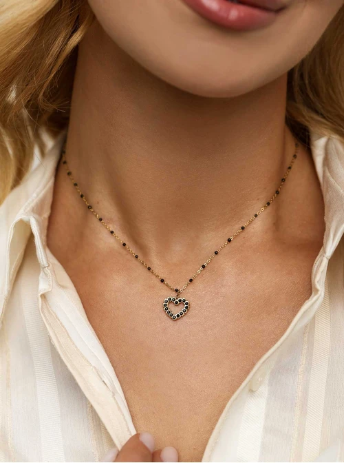 Naszyjnik serduszko, kryształki, stal pozłacana S312245Z00