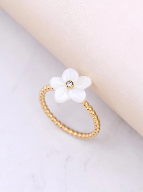 Pierścionek biały kwiatuszek, stal pozłacana S412398Z00