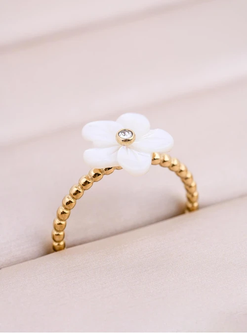 Pierścionek biały kwiatuszek, stal pozłacana S412398Z00