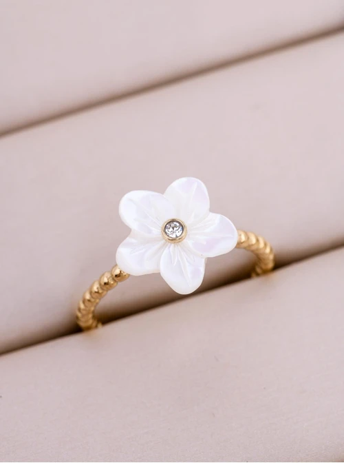 Pierścionek biały kwiatuszek, stal pozłacana S412398Z00