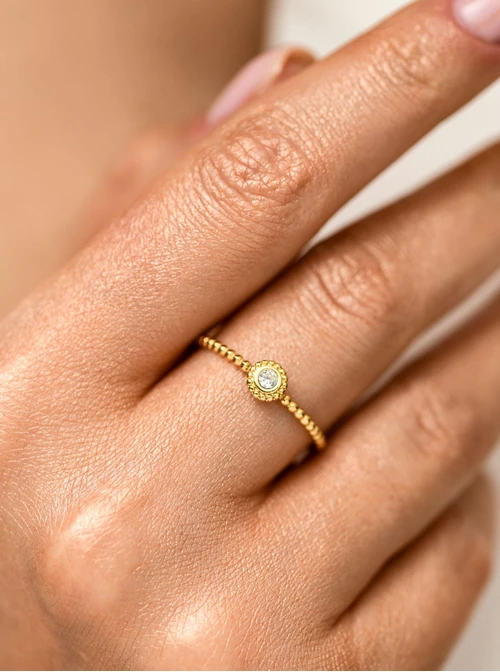 Pierścionek kryształek, stal pozłacana S412506Z00 