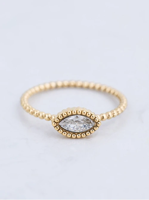 Pierścionek kryształek, stal pozłacana S412512Z00