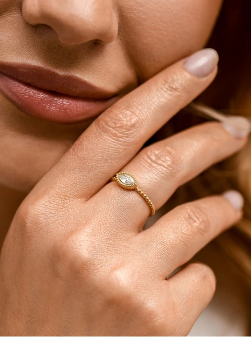 Pierścionek kryształek, stal pozłacana S412512Z00