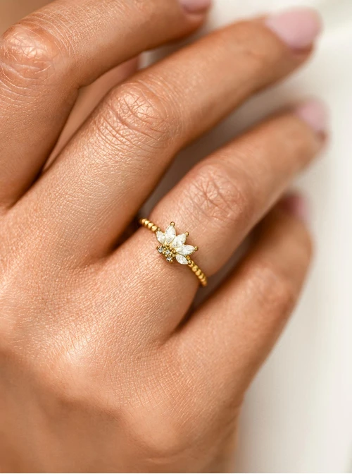 Pierścionek kryształki, stal pozłacana S412508Z00