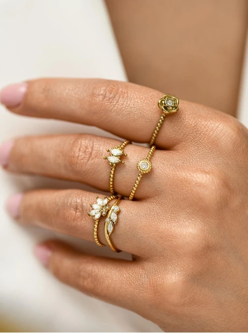 Pierścionek kryształki, stal pozłacana S412508Z00