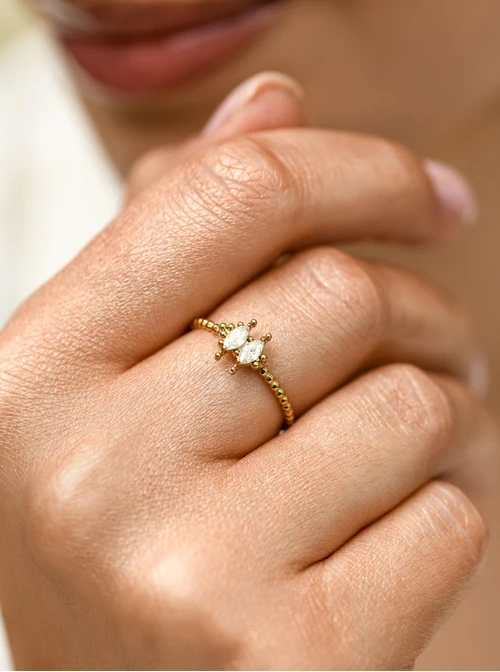 Pierścionek kryształki, stal pozłacana S412511Z00