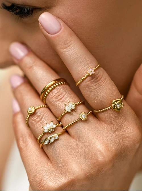 Pierścionek kryształki, stal pozłacana S412511Z00