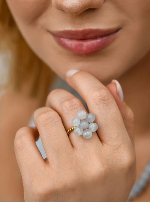 Pierścionek kwiat, Agat, stal pozłacana S412437Z04-0