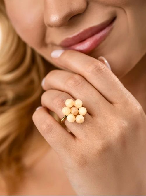 Pierścionek kwiat, Agat, stal pozłacana S412437Z10-0