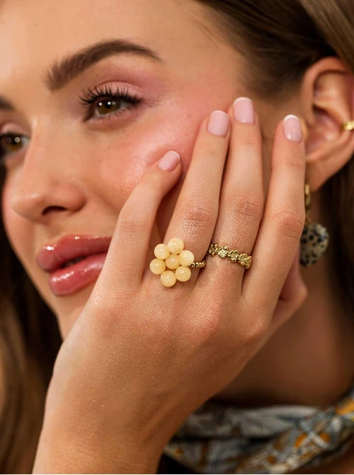 Pierścionek kwiat, Agat, stal pozłacana S412437Z10-0