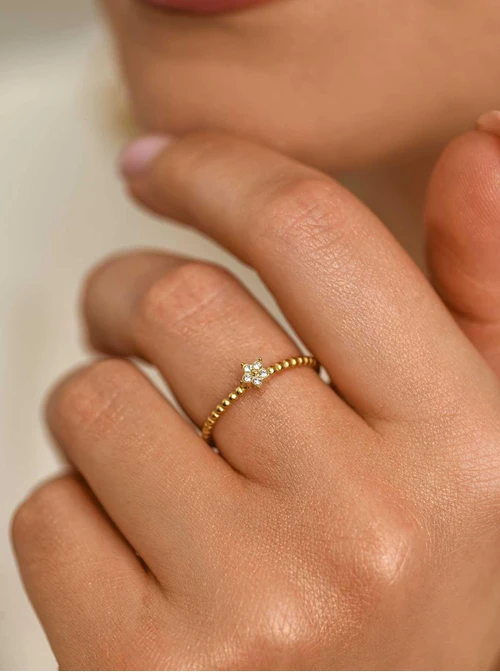 Pierścionek kwiatuszek, stal pozłacana S412498Z00