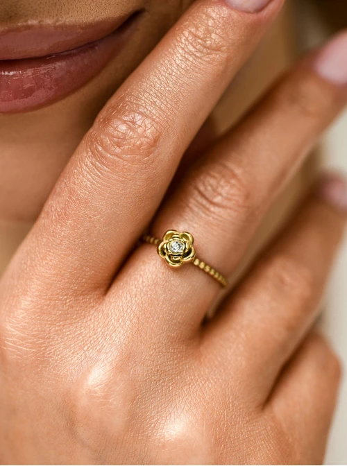 Pierścionek kwiatuszek, stal pozłacana S412500Z00