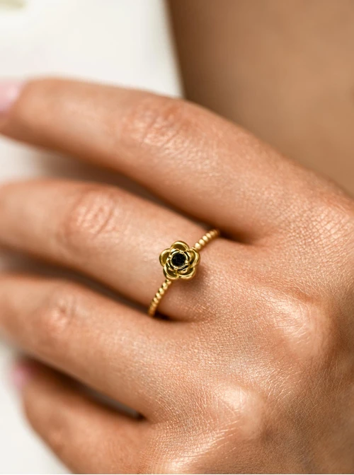 Pierścionek kwiatuszek, stal pozłacana S412501Z01