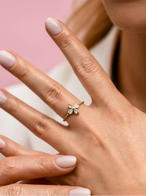 Pierścionek kwiatuszek, stal pozłacana S412507Z00