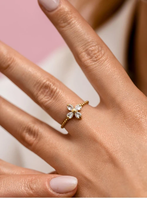 Pierścionek kwiatuszek, stal pozłacana S412507Z00