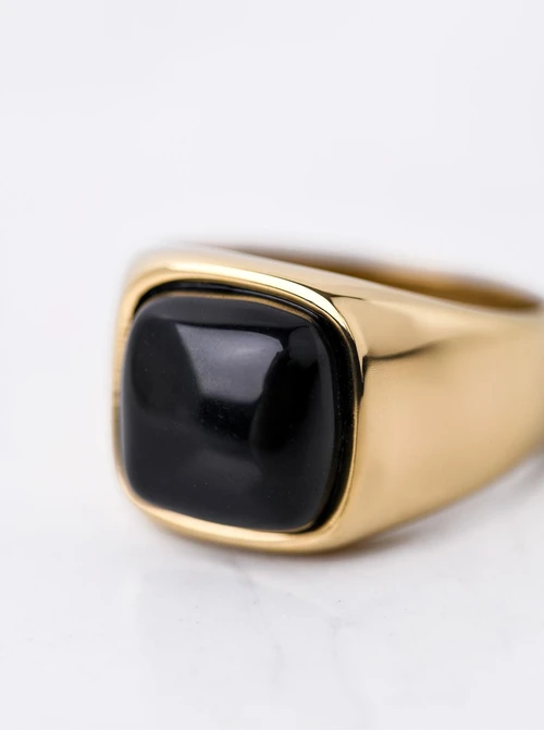 Pierścionek męski, Obsydian, stal pozłacana S411576Z00
