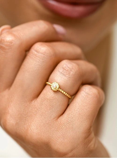 Pierścionek perełka, stal pozłacana S412502Z00