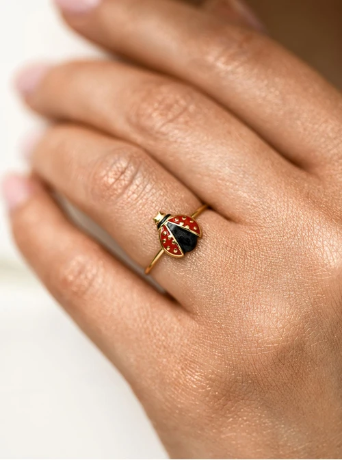 Pierścionek regulowany biedronka, stal pozłacana S412780Z00-0