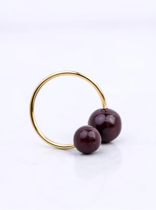 Pierścionek regulowany, brązowe kulki, stal pozłacana S412555Z13-0