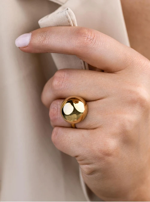 Pierścionek regulowany, dmuchana kulka, stal pozłacana S412554Z00-0