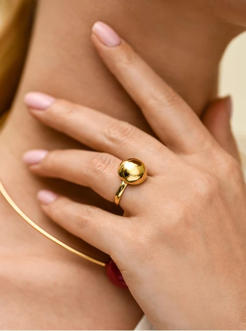 Pierścionek regulowany kulka, stal pozłacana S412544Z00-0