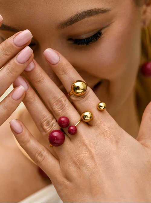 Pierścionek regulowany kulka, stal pozłacana S412544Z00-0