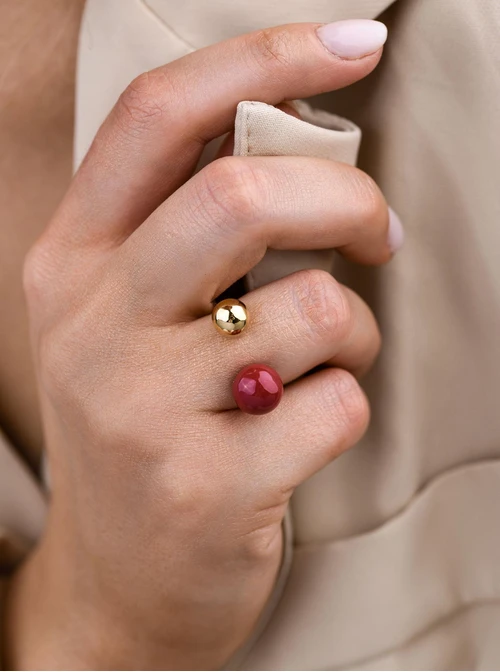 Pierścionek regulowany kulki, stal pozłacana S412541Z03-0