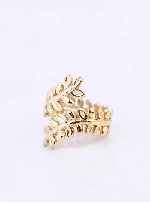 Pierścionek regulowany listki, stal pozłacana S412323Z00-0