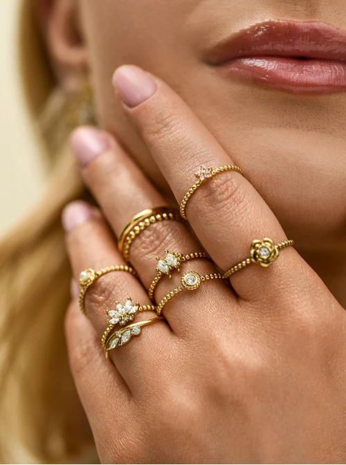 Pierścionek kryształki, stal pozłacana S412449Z00