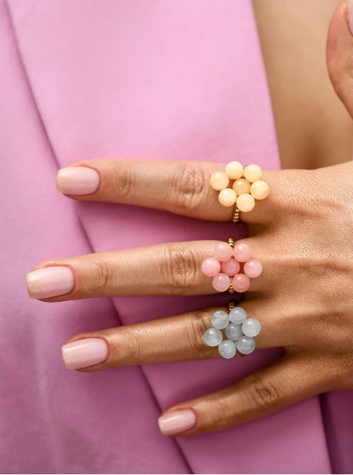 Pierścionek kwiat, Agat, stal pozłacana S412437Z04-0