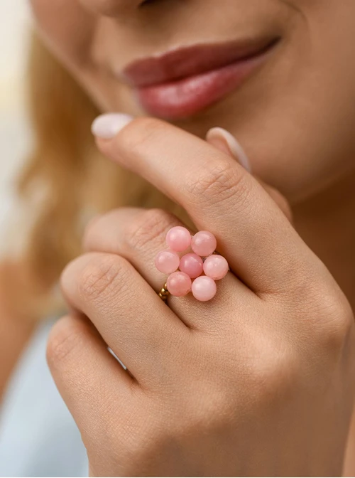 Pierścionek kwiat, Agat, stal pozłacana S412437Z06-0