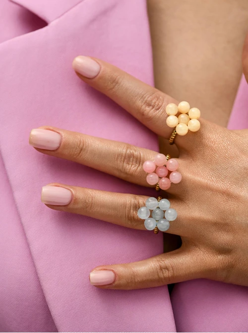 Pierścionek kwiat, Agat, stal pozłacana S412437Z06-0