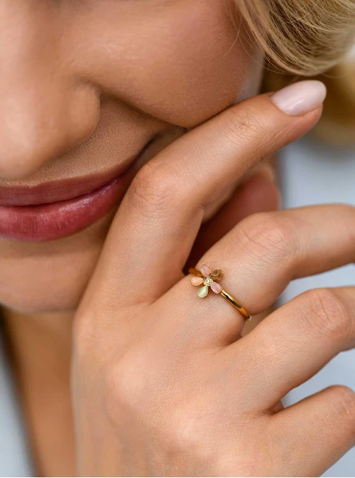 Pierścionek kwiatuszek, stal pozłacana S411874Z07