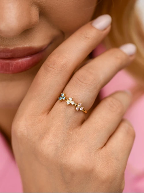 Pierścionek kwiatuszki, stal pozłacana S412377Z00