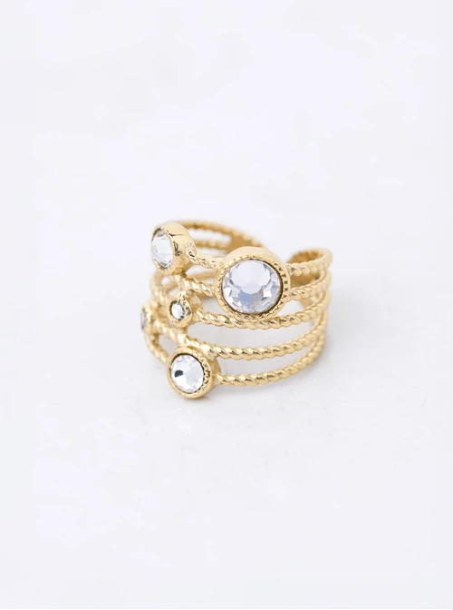 Pierścionek regulowany, kryształki, stal pozłacana S412515Z00-0