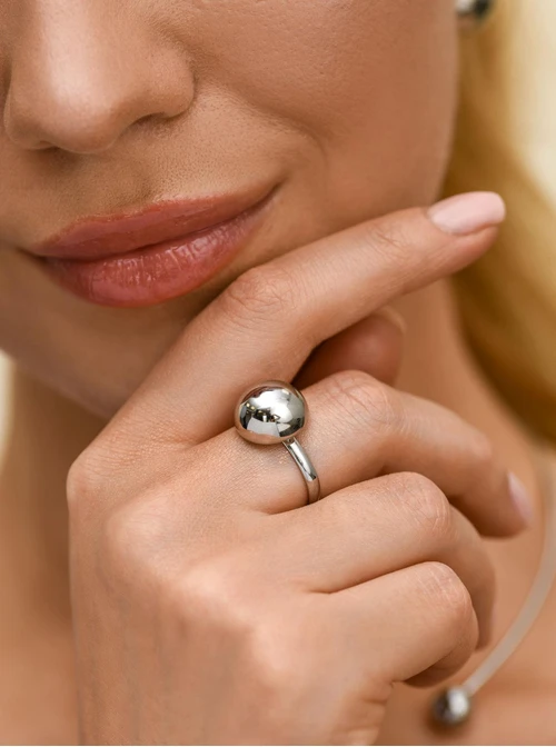 Pierścionek regulowany kulka, stal pozłacana S412544S00-0