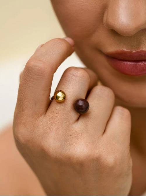 Pierścionek regulowany kulki, stal pozłacana S412541Z13-0