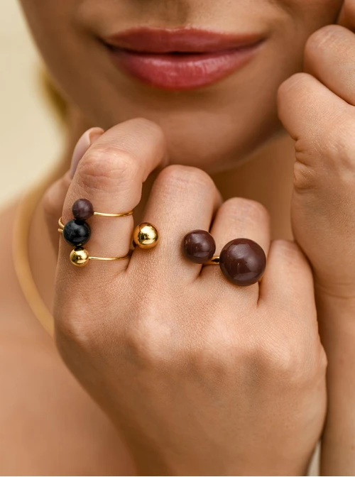 Pierścionek regulowany kulki, stal pozłacana S412541Z13-0