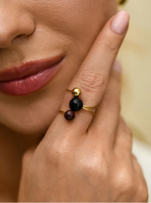 Pierścionek regulowany kulki, stal pozłacana S412548Z00-0