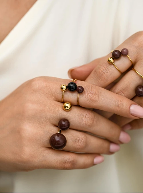 Pierścionek regulowany kulki, stal pozłacana S412548Z00-0