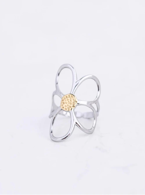 Pierścionek regulowany kwiat, stal pozłacana S412325M00-0