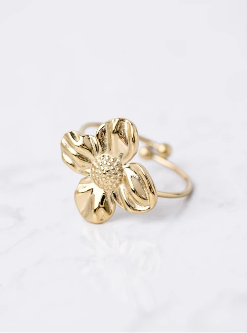 Pierścionek regulowany kwiatuszek, stal pozłacana S412385Z00-0